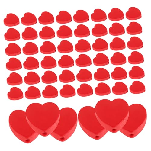 VANZACK 100 Stück Herzförmige Holzperlen für Schmuckherstellung DIY Bastelperlen aus Robustem Holz Rote Spacer Perlen für Valentinstag Armband und Dekorationsperlen Symbol von VANZACK