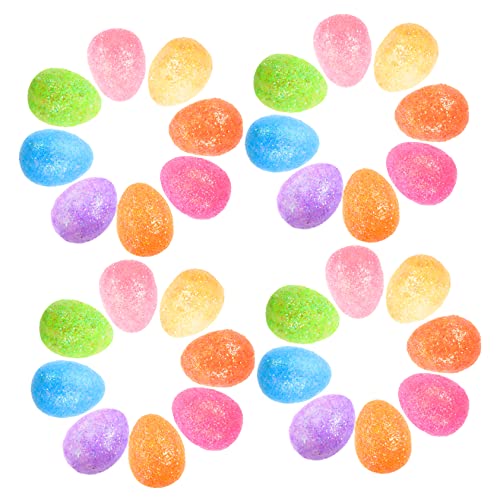 VANZACK 100 Stück Teiliges Bunte Schaum Eier Glitzernde Ostereier Deko für Osterkorbfüllung Wiederverwendbar Realistische Vogel Eier für Basteln Party und Frühling von VANZACK