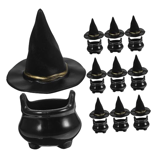 VANZACK 10Sätze Hexenpuppenhüte Und Kessel Töpfe Für Halloween Dekoration Bastelmaterial Für Micro Landschaften Und DIY Projekte Kleine Spielzeuge Für Gruselige Feiern von VANZACK