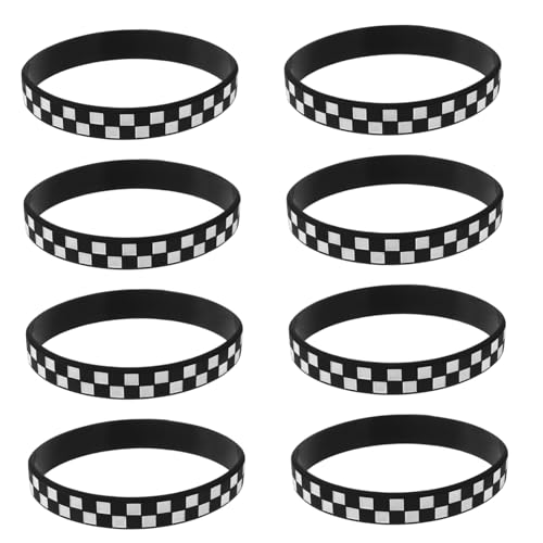 VANZACK 12 Stück Silikon Armbänder im Design Schwarz Weiße Karomuster für Sportveranstaltungen Partys und an Fans und Freunde von VANZACK