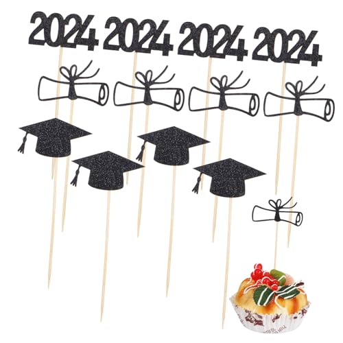 VANZACK 1Satz Abschlusskuchen Dekorationen Mit Bachelorhut Und Zertifikat Cupcake Toppers Für Abschlussfeiern Schwarze Deko Für Graduation Party von VANZACK