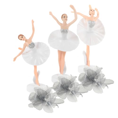 VANZACK 1Satz Ballerina Kuchendekoration Set Kreative Tortendeko Für Geburtstage Und Feiern Elegante Ballerina Figuren Mit Grauen Blütenblättern Kuchendekoration von VANZACK