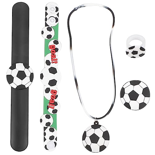 VANZACK 1Satz Teiliges Fußball Für Slap Armbänder Fußball Neklette Fußball Broschen Und Ringe DIY Ring Für Fußballpartys Und Kindergeburtstage von VANZACK