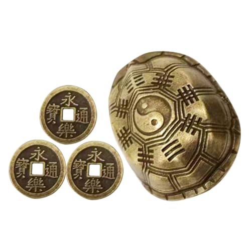 VANZACK 1Satz Vintage Messing Schildkrötenpanzer Skulptur Chinesische Weissagungsmünzen Stilvolle Büroeinrichtung Handgefertigtes Kunsthandwerk Dekorative Tischdekoration von VANZACK