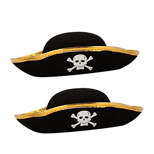 VANZACK 2 Stück Piratenhut Teiliges aus Bambusfaser Schwarzer Kapitänshut mit Muster und Goldener Verzierung Leicht und Robust Geeignet für Erwachsene für Kostüm Party und VANZACK 2 Stück Piratenhut Teiliges aus Bambusfaser Schwarzer Kapitänshut mit Muster und Goldener Verzierung Leicht und Robust Geeignet für Erwachsene für Kostüm Party und von VANZACK