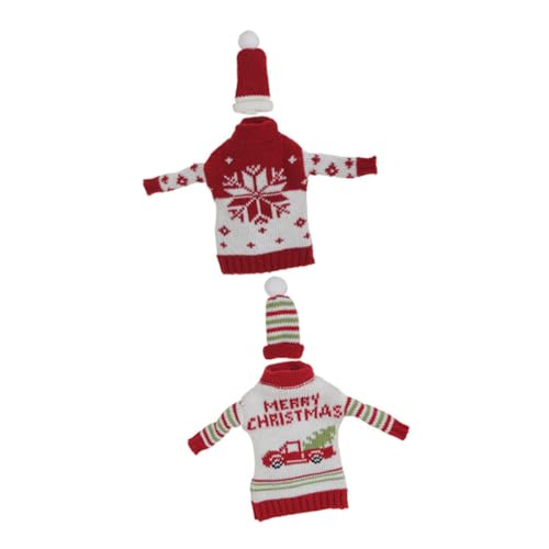 VANZACK 2sätze Weihnachtliche Weinflasche Abdeckung Teiliges Weihnachtsdekoration Für Flaschen Mit Hut Und Pullover Wiederverwendbar Maschinenwaschbar Für Festliche Anlässe Und Partys von VANZACK