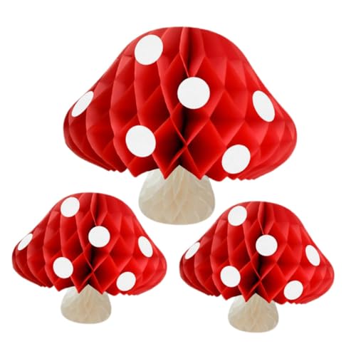 VANZACK 3 Stück Teiliges Pilz Honigwaben Deko Vielseitige Hängende Partydekoration für Geburtstag Hochzeit Taufe Stilvolle Tisch und Raumgestaltung mit Charmantem Vintage Pilzdesign von VANZACK