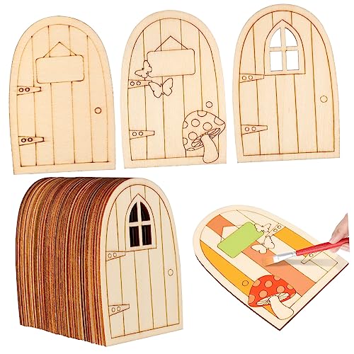VANZACK 36stücke Mini Holz Feen Tür Set Unbemalte Kleine Gartendekoration Kreative Holzfiguren Für Bastelprojekte Feengärten Scrapbooking Und Mehr von VANZACK