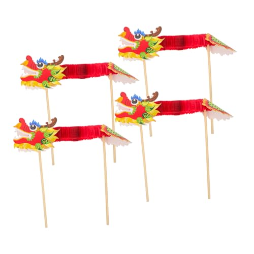 VANZACK 4 Stück Chinesischer Neujahrs Dekopapierdrache Teiliges DIY Bastelmaterial Traditionelle Rote Drachenfigur für Party Foto Requisiten und Hausdekoration von VANZACK