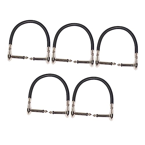 VANZACK 5 Stück Teiliges Rechtwinkliges Gitarreneffekt Pedal Patchkabel Elbow Stecker für Pedalboards Schwarz Hochtransparente Audioübertragung für Mikrofon und von VANZACK