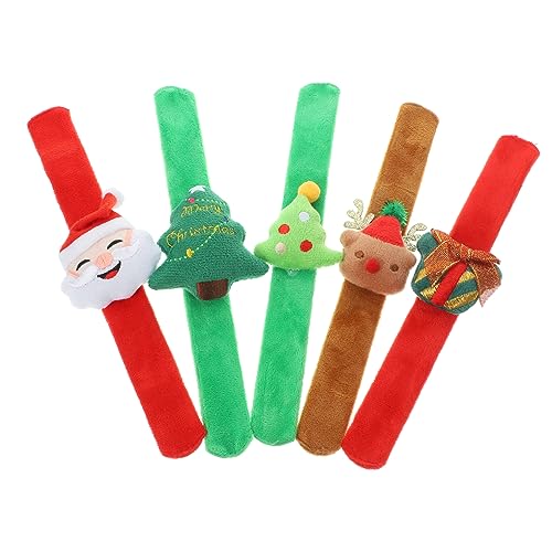 VANZACK 5 Stück Weihnachts Slap Armbänder mit Niedlichen Plüsch Motiven Leichte Hautfreundliche Xmas Handgelenkbänder als Partygeschenk und Dekoration für Winter und Weihnachtsfeiern von VANZACK