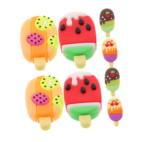 VANZACK 8 Stück Süße Radiergummis Mit Eiscreme-, Radiergummis Mit Obst Und Eis Am Stiel, Für Kinder, Lustiger Schulbedarf, Klassenzimmer, Dekoratives Briefpapier Für Partygeschenke, von VANZACK