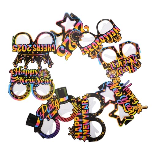 VANZACK 8 Stück Teiliges Neujahrspapierbrillen Partybrillen mit Lustigen Designs aus Sicherem Papier für Silvester Geburtstage Hochzeiten und Festliche Foto Requisiten von VANZACK