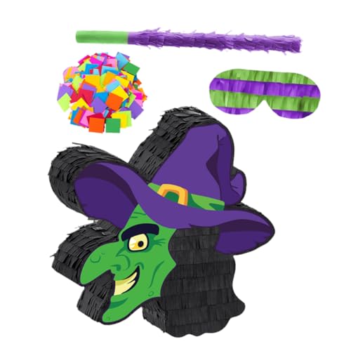 VANZACK Halloween Hexen Pinata mit und Augenbinde Papierkonfetti Interaktives Partyspiel für Geburtstag und Halloween Feierdekoration von VANZACK