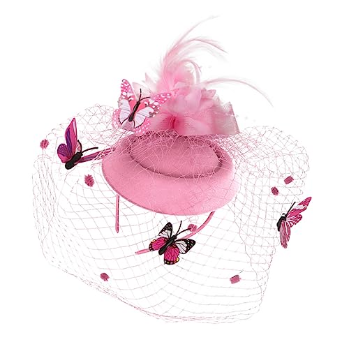 VANZACK Netzstoff Mini Hut Haarschmuck mit Schmetterlingsdekor Rosa Kopfschmuck für Damen Geeignet für Hochzeitsfeiern Bühnenauftritte und Festliche Anlässe VANZACK Netzstoff Mini Hut Haarschmuck mit Schmetterlingsdekor Rosa Kopfschmuck für Damen Geeignet für Hochzeitsfeiern Bühnenauftritte und Festliche Anlässe von VANZACK