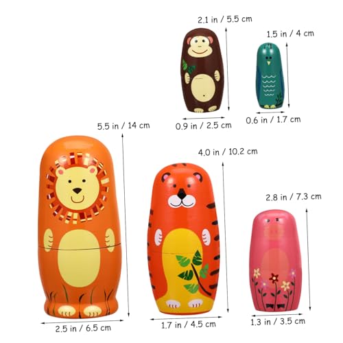 VANZACK Russische Holz Nistpuppen mit Bunten Tiermustern Stapelbare Russische Puppen für Jungen Dekorative Handbemalte Holzfiguren als Geschenk und Wohnaccessoire von VANZACK
