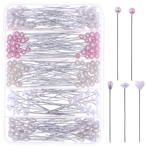 VAPKER 240 Stück Blumennadeln Blumenstrauß Pins Corsage Pins 5 Stile Perlenkopf Pins Hochzeit Blume Nähen Pin gerade Pins für DIY Handwerk Schmuckherstellung Blumendekorationen von VAPKER