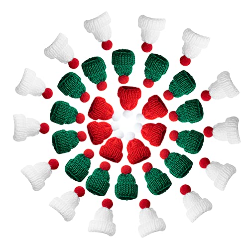 VAPKER 45 Stück Weihnachts-Mini-Strickmützen aus Wolle, niedliches Garn, Mini-Zylinderhüte, Puppenhut, Mini-Wollhut zum Basteln, kleine Stricken, Haar-Accessoires, DIY-Kunsthandwerk von VAPKER