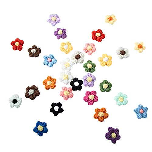 VAPKER Häkelblumen, 30 Stück, handgefertigte Mini-Blumen, gestrickte Blumen, für Applikationen, Verzierungen, Haarkleidung, Hochzeit, Party, DIY, Dekoration, 15 Farben von VAPKER