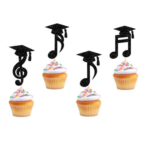 Cupcake-Topper 2025 – VARACL schwarze Glitzer-Note mit Kappen-Designs, DIY-Grad Cupcake-Dekorationen für Musikschule, Abschlussfeier, Doktorabschluss, Feier, 24 Stück Cupcake-Topper 2025 – VARACL schwarze Glitzer-Note mit Kappen-Designs, DIY-Grad Cupcake-Dekorationen für Musikschule, Abschlussfeier, Doktorabschluss, Feier, 24 Stück von VARACL