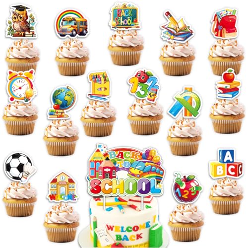 Cupcake-Topper für den Schulanfang – VARACL 32-teiliges Buch, schulsichere Cupcakes und Lehrer-Cupcake-Topper für den ersten Schultag, Party, Kindergarten, Vorschule, Klassenzimmer, Partyzubehör Cupcake-Topper für den Schulanfang – VARACL 32-teiliges Buch, schulsichere Cupcakes und Lehrer-Cupcake-Topper für den ersten Schultag, Party, Kindergarten, Vorschule, Klassenzimmer, Partyzubehör von VARACL