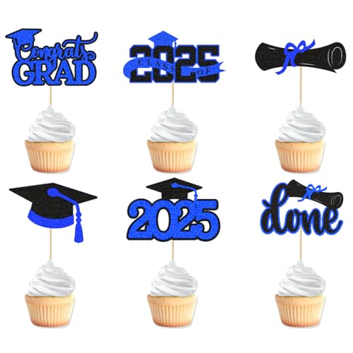 Cupcake-Topper zum Schulabschluss 2025, VARACL Graduation Dekorationen 2025, Klasse 2025, Glitzer-Grad Kappe, Diplom, Cupcake-Picks, Party-Kuchendekorationen, Zubehör, 24 Stück Cupcake-Topper zum Schulabschluss 2025, VARACL Graduation Dekorationen 2025, Klasse 2025, Glitzer-Grad Kappe, Diplom, Cupcake-Picks, Party-Kuchendekorationen, Zubehör, 24 Stück von VARACL