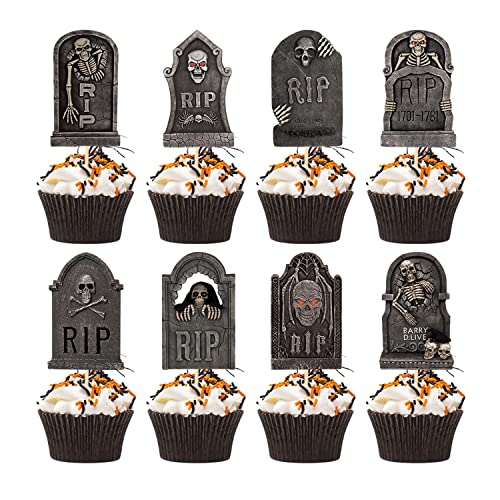 VARACL 24 Stück Grabstein Halloween Cupcake Topper, Grabstein Friedhof Kuchen Topper in 8 Designs Gruselige Cupcake Dekoration Tisch Mittelstück Sticks Vorspeisen Picks für Halloween Party Supplies VARACL 24 Stück Grabstein Halloween Cupcake Topper, Grabstein Friedhof Kuchen Topper in 8 Designs Gruselige Cupcake Dekoration Tisch Mittelstück Sticks Vorspeisen Picks für Halloween Party Supplies von VARACL