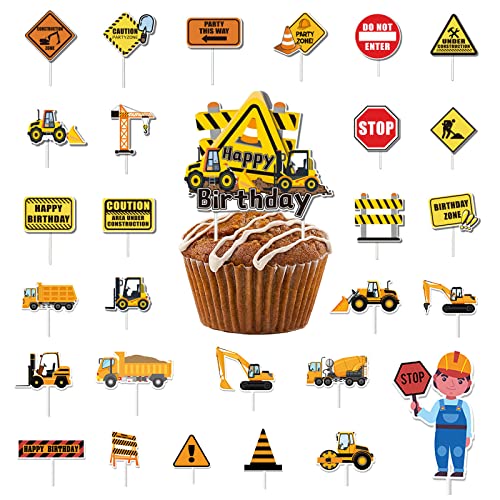 VARACL 29 Stück Cupcake-Topper, Stoppschild, Kipp-Truck, Bagger, Traktor, Cupcake-Topper für Bau, Geburtstag, Party, Babyparty, Kindergeburtstag, Partyzubehör VARACL 29 Stück Cupcake-Topper, Stoppschild, Kipp-Truck, Bagger, Traktor, Cupcake-Topper für Bau, Geburtstag, Party, Babyparty, Kindergeburtstag, Partyzubehör von VARACL