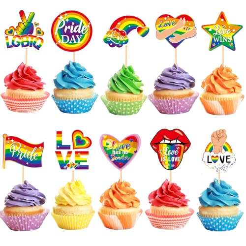 VARACL 30 Stück Pride Month Cupcake-Aufsätze, Regenbogen-Kuchenaufsatz für LGBT-Pride-Party-Dekoration, Gay-Regenbogen-Partyzubehör, Kuchendekorationen VARACL 30 Stück Pride Month Cupcake-Aufsätze, Regenbogen-Kuchenaufsatz für LGBT-Pride-Party-Dekoration, Gay-Regenbogen-Partyzubehör, Kuchendekorationen von VARACL