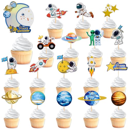 VARACL Cupcake-Aufsätze mit Weltraum-Astronauten-Motiv, Rakete, Planet, Ausflug zum Mond, Cupcake-Picks für Babyparty, Jungen, Mädchen, Geburtstag, Weltraum, Motto-Party, Kuchendekoration, 35 Stück VARACL Cupcake-Aufsätze mit Weltraum-Astronauten-Motiv, Rakete, Planet, Ausflug zum Mond, Cupcake-Picks für Babyparty, Jungen, Mädchen, Geburtstag, Weltraum, Motto-Party, Kuchendekoration, 35 Stück von VARACL