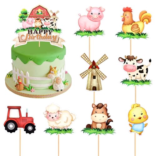 VARACL Cupcake-Topper mit Bauernhoftieren, Bauernhof-Kuchenaufsatz für Bauernhof-Geburtstagsdekorationen, Kuh, Huhn, Schaf, Traktor, Cupcake-Topper für Bauernhof-Thema, Geburtstagsparty, Gastgeschenk, VARACL Cupcake-Topper mit Bauernhoftieren, Bauernhof-Kuchenaufsatz für Bauernhof-Geburtstagsdekorationen, Kuh, Huhn, Schaf, Traktor, Cupcake-Topper für Bauernhof-Thema, Geburtstagsparty, Gastgeschenk, von VARACL
