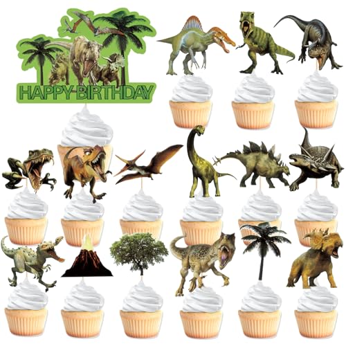VARACL Dinosaurier-Cupcake-Topper-Set, realistische Dinosaurier-Geburtstagsdekorationen mit Happy Birthday-Banner, Dino-Kuchenaufsatz, Partyzubehör für Kinder, Jungen, Mädchen, Kuchendekorationen, 31 VARACL Dinosaurier-Cupcake-Topper-Set, realistische Dinosaurier-Geburtstagsdekorationen mit Happy Birthday-Banner, Dino-Kuchenaufsatz, Partyzubehör für Kinder, Jungen, Mädchen, Kuchendekorationen, 31 von VARACL