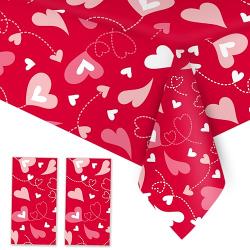 VARACL Einweg-Tischdecke zum Valentinstag, Kunststoff, groß, rechteckig, rotes Herz, Vinyl-Tischdecke für Valentinstag, Hochzeit, Geburtstag, Party, Dekoration, Tischdecke, Dekoration, 2 Stück VARACL Einweg-Tischdecke zum Valentinstag, Kunststoff, groß, rechteckig, rotes Herz, Vinyl-Tischdecke für Valentinstag, Hochzeit, Geburtstag, Party, Dekoration, Tischdecke, Dekoration, 2 Stück von VARACL