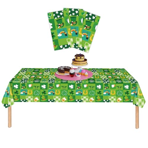 VARACL Einweg-Tischdecken aus Kunststoff, St. Patrick's Day, Kleeblatt-Tischdecken, 274 x 137 cm, rechteckig, kleegrün, Tischdecken für irische Festivals, Party-Dekorationen, 3 Stück von VARACL