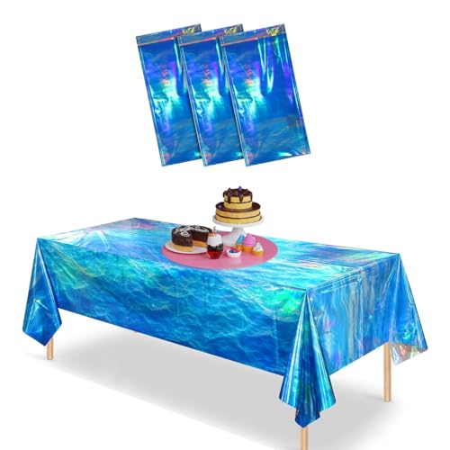 VARACL Einweg-Tischdecken aus Kunststoff, schillernde Ozeanwellen, Tischdecken, 274 x 137 cm, rechteckig, blau, für Sommer, Meer, Strand, Pool, Geburtstagsparty, Dekoration, Zubehör, 3 Stück VARACL Einweg-Tischdecken aus Kunststoff, schillernde Ozeanwellen, Tischdecken, 274 x 137 cm, rechteckig, blau, für Sommer, Meer, Strand, Pool, Geburtstagsparty, Dekoration, Zubehör, 3 Stück von VARACL