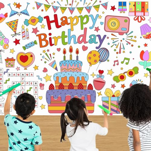 VARACL Riesiges Malposter, Happy Birthday-Tischdecke zum Ausmalen, 78 x 183 cm, Mehrfarbig, Cartoon, Geburtstag, Interaktives Ausmalerlebnis für Kinder 3-12 Jahre, innen und außen VARACL Riesiges Malposter, Happy Birthday-Tischdecke zum Ausmalen, 78 x 183 cm, Mehrfarbig, Cartoon, Geburtstag, Interaktives Ausmalerlebnis für Kinder 3-12 Jahre, innen und außen von VARACL