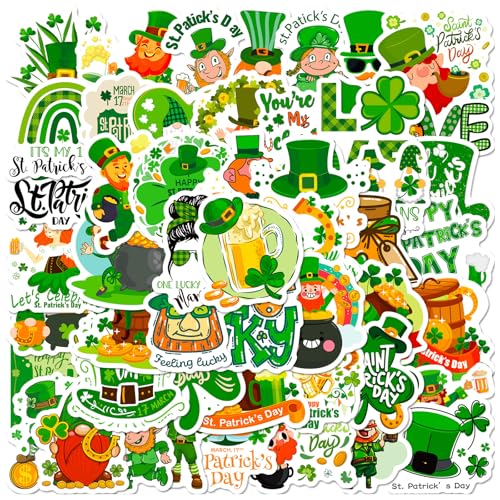 VARACL St. Patrick's Day Aufkleber, 50 Stück, St. Patrick's Day, Urlaubsaufkleber für Kinder, Geschenk, wasserdicht, irisches Kleeblatt, Aufkleber für Wasserflaschen, Laptop, Gitarre, St. VARACL St. Patrick's Day Aufkleber, 50 Stück, St. Patrick's Day, Urlaubsaufkleber für Kinder, Geschenk, wasserdicht, irisches Kleeblatt, Aufkleber für Wasserflaschen, Laptop, Gitarre, St. von VARACL