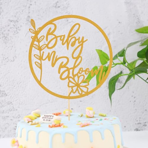 VARACL Tortenaufsatz mit Aufschrift "Baby in Bloom", glitzernd, für Babypartys, Kuchendekoration, Geburtstagsparty, Gastgeschenke, Dekoration VARACL Tortenaufsatz mit Aufschrift "Baby in Bloom", glitzernd, für Babypartys, Kuchendekoration, Geburtstagsparty, Gastgeschenke, Dekoration von VARACL