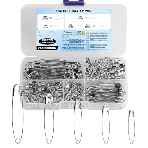 290 Stück Sicherheitsnadeln Set große mittlere kleine, Safety Sicherheitsnadeln für Kleidung Kunsthandwerk Nähen DIY Stecknadeln, Silber, 19/28/32/45/55 mm Metall Safety Pins 290 Stück Sicherheitsnadeln Set große mittlere kleine, Safety Sicherheitsnadeln für Kleidung Kunsthandwerk Nähen DIY Stecknadeln, Silber, 19/28/32/45/55 mm Metall Safety Pins von VARHHUXHA