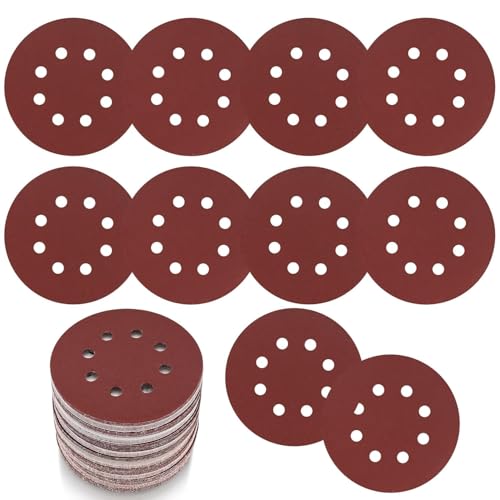 30 Stk Schleifpapier 125mm Klett, Schleifscheiben, 8 Löcher Rund Klett Schleifpapier für Exzenterschleifer Holz, Metall, Farbe (120 Körnung) von VARHHUXHA