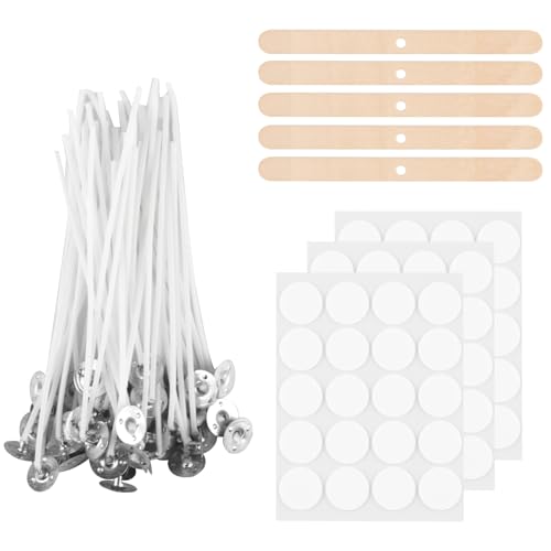 Kerzendochte Set, 100 STK Kerzendochte für Kerzen Selber Machen Set, 5cm Natürlichen Kerzendochten mit Dochthalter Holz und Doppelseitige Docht Aufkleber, für Kerzenherstellung Kerzendochte Set, 100 STK Kerzendochte für Kerzen Selber Machen Set, 5cm Natürlichen Kerzendochten mit Dochthalter Holz und Doppelseitige Docht Aufkleber, für Kerzenherstellung von VARHHUXHA