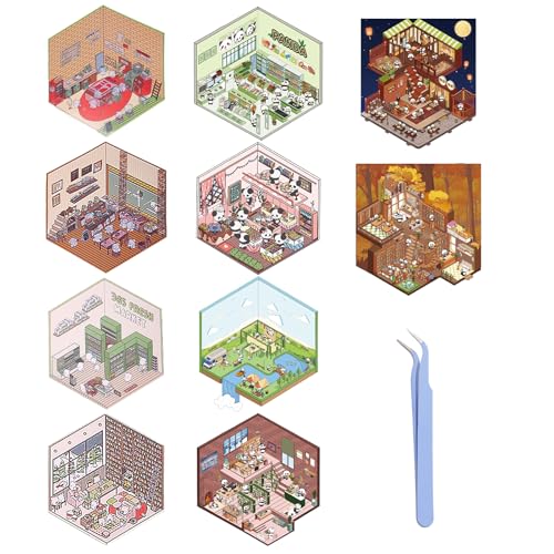 VARKAGE 10 Sets DIY 3D Sticker Scene, Cute Fun DIY 3D House Stickernest, Make Your Own Buchhandlung, Bäckerei, Supermarkt Miniatur Sticker Scene mit Tweezer für Adult Kids Relief Stress Pass The Time VARKAGE 10 Sets DIY 3D Sticker Scene, Cute Fun DIY 3D House Stickernest, Make Your Own Buchhandlung, Bäckerei, Supermarkt Miniatur Sticker Scene mit Tweezer für Adult Kids Relief Stress Pass The Time von VARKAGE