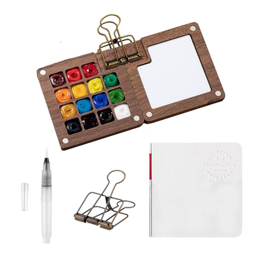 VARKAGE 15 Grids Holz Mini Palette, Mini Aquarell Set mit Binder-Clips, Zusammenklappbare Portable Pocketartist Travel Set mit Aquarellpapier Journal, Aquarellpinsel Stifte und EIN Clip VARKAGE 15 Grids Holz Mini Palette, Mini Aquarell Set mit Binder-Clips, Zusammenklappbare Portable Pocketartist Travel Set mit Aquarellpapier Journal, Aquarellpinsel Stifte und EIN Clip von VARKAGE
