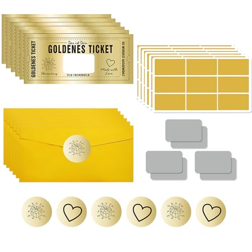 VARKAGE 6 Stücke Goldenes Ticket und 6 Bilder Rubbelaufkleber, Wunschgutschein mit Rubbelaufkleber zum Ausfüllen, Gutscheinkarte für Weihnachten, Geschenkidee mit Umschlag für Freundin,Mama & Kind VARKAGE 6 Stücke Goldenes Ticket und 6 Bilder Rubbelaufkleber, Wunschgutschein mit Rubbelaufkleber zum Ausfüllen, Gutscheinkarte für Weihnachten, Geschenkidee mit Umschlag für Freundin,Mama & Kind von VARKAGE