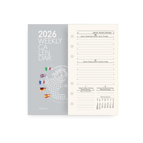 Ersatz-Organizer Medium Wochenansicht Gelb – Druck mit 2 Farben, 4 Sprachen, 6-Loch-Bindung, weißes Papier 9 x 17 cm von VARZI