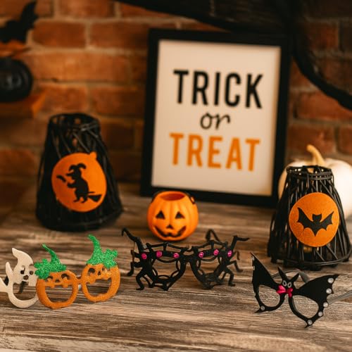 VARZI Halloween-Brille – 4 lustige Designs (Spinnen, Kürbis, Geist, Fledermaus) für Partys, Verkleidungen und Horror-Kostüme von VARZI