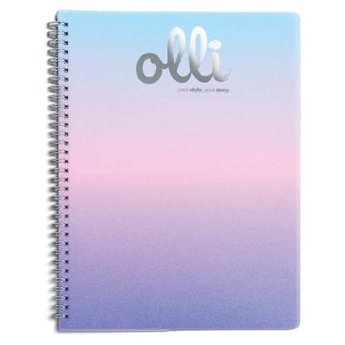 VARZI Olli Maxi Heft A4 Spiralblock Glitter Rainbow - 70 Blatt 70 g/m², Deckel PP Gradient, innen liniert oder kariert 5 mm (Rainbow Glitter 4 Lineatur 1R) von VARZI