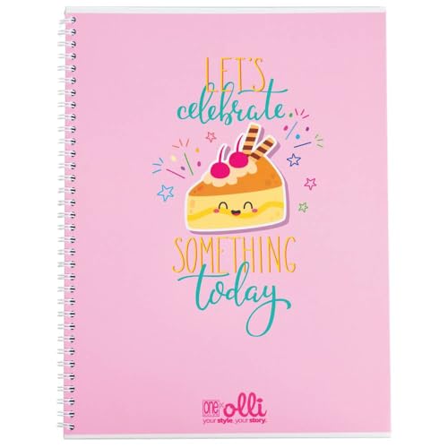 VARZI Olli X One Color "Funny Friends" Maxi-Heft, A4, Spiralbindung, 100 g/m², 24 + 1 Blatt, illustrierter Einband, innen liniert 1R oder kariert 5 mm (Celebrate Cake Karos 5 mm) von VARZI
