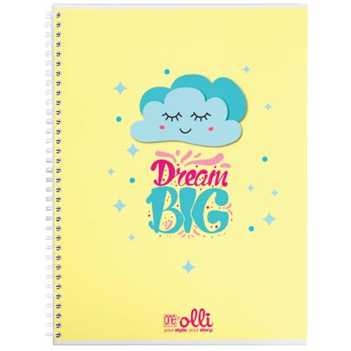 VARZI Olli X One Color "Funny Friends" Maxi-Heft, A4, Spiralbindung, 100 g/m², 24 + 1 Blatt, illustrierter Einband, innen liniert 1R oder kariert 5 mm (Cloud Dream Rigo 1R) von VARZI