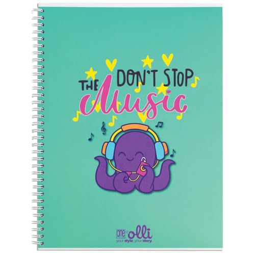VARZI Olli X One Color "Funny Friends" Maxi-Heft, A4, Spiralbindung, 100 g/m², 24 + 1 Blatt, illustrierter Einband, innen liniert 1R oder kariert 5 mm (Music Octopus Lineal 1R) von VARZI